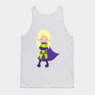 Superhero Girl, Blonde Hair, Hero, Purple Cape Tank Top